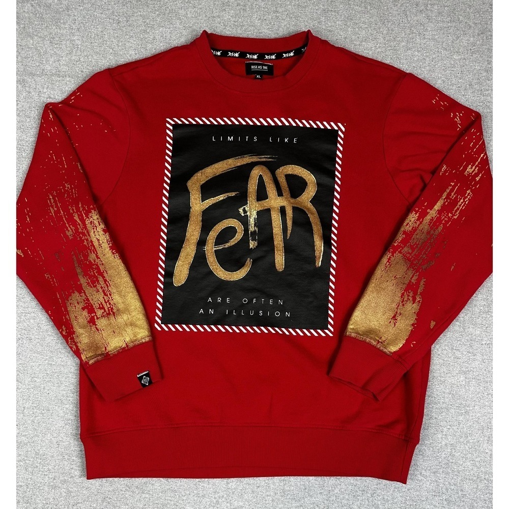 Rise As 1ne Sweatshirt Mens XL Red Gold Fear Graphic Crewneck Pullover RS1 Y2K